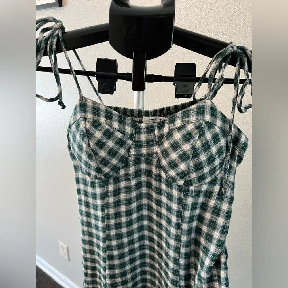 American‎ Eagle Outfitters green small checkered dress spaghetti strap skater - Picture 5 of 5